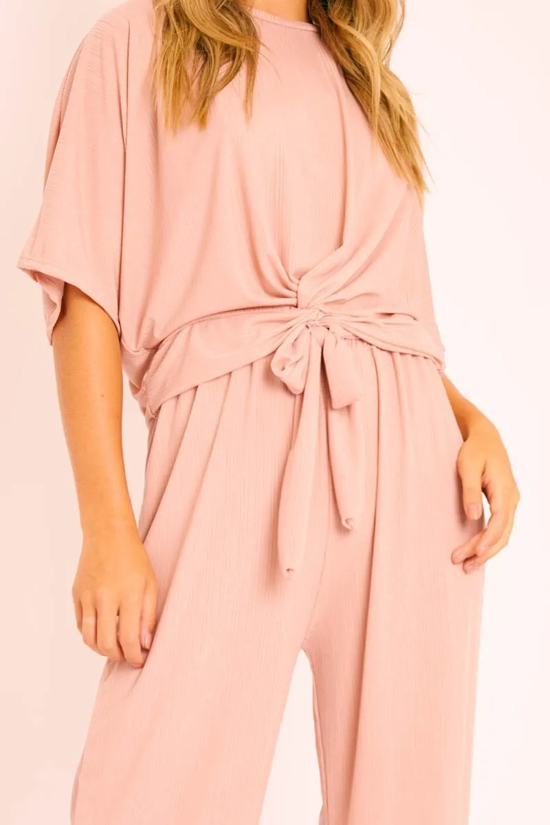 Pink Plisse Wide Leg Trouser and Top Co-ord - Hellen
