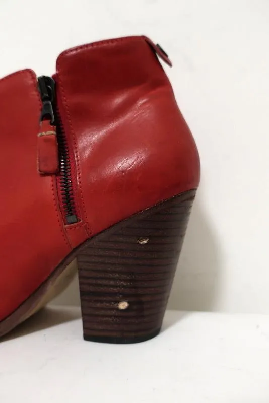 Rag & Bone Ankle Boots Margot Red Leather Size 37 Double Zip Booties