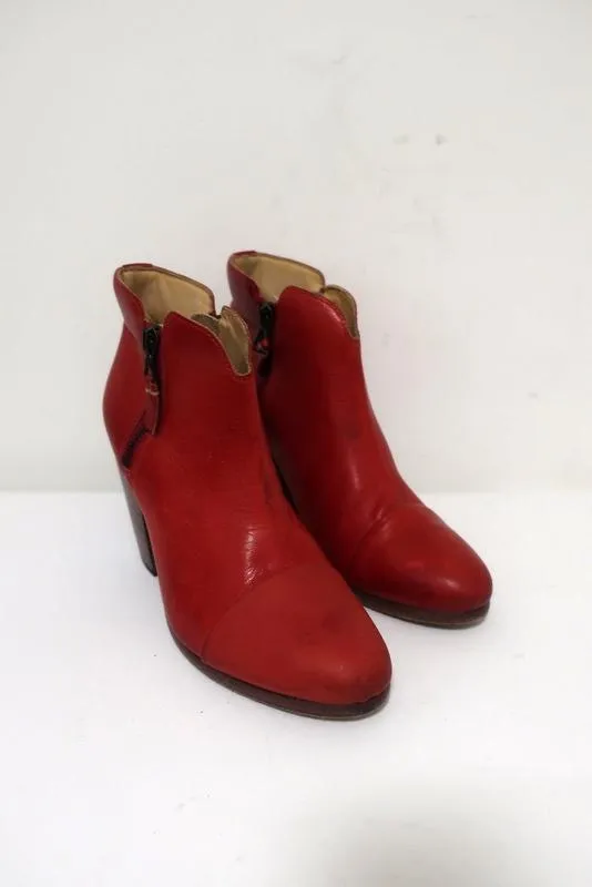 Rag & Bone Ankle Boots Margot Red Leather Size 37 Double Zip Booties