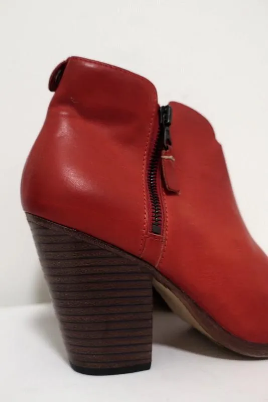 Rag & Bone Ankle Boots Margot Red Leather Size 37 Double Zip Booties