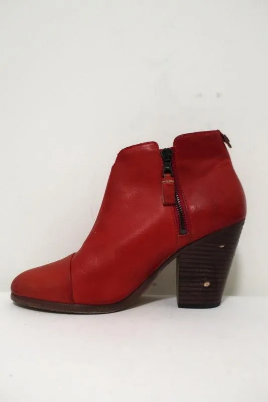 Rag & Bone Ankle Boots Margot Red Leather Size 37 Double Zip Booties