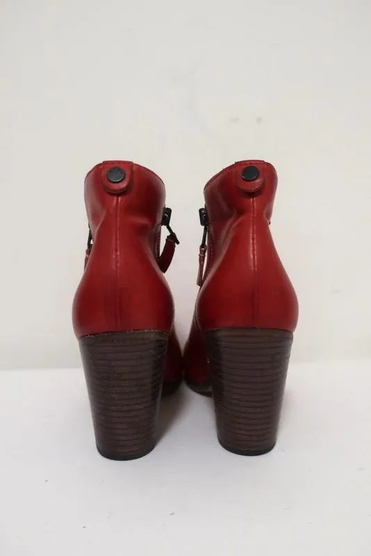 Rag & Bone Ankle Boots Margot Red Leather Size 37 Double Zip Booties