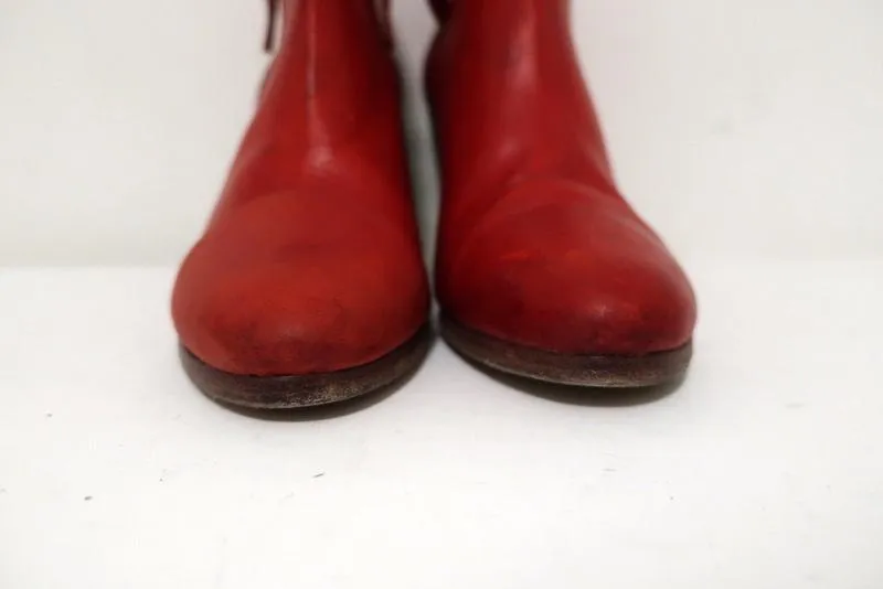 Rag & Bone Ankle Boots Margot Red Leather Size 37 Double Zip Booties
