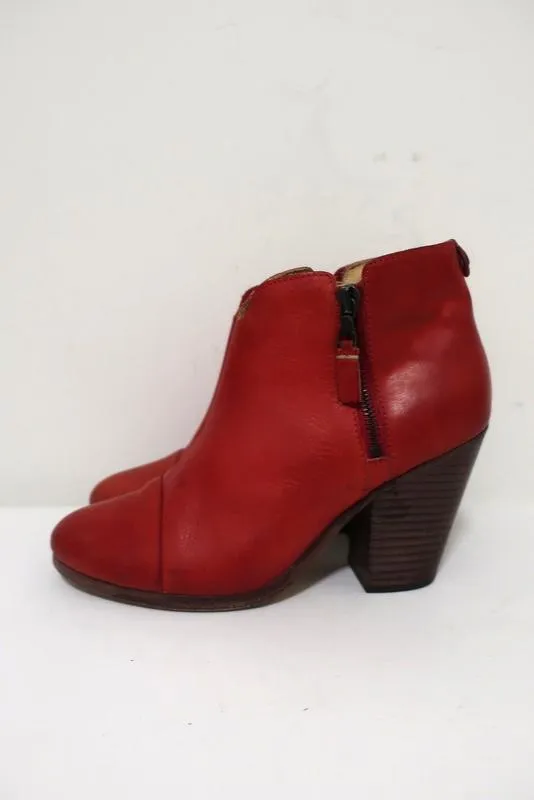 Rag & Bone Ankle Boots Margot Red Leather Size 37 Double Zip Booties