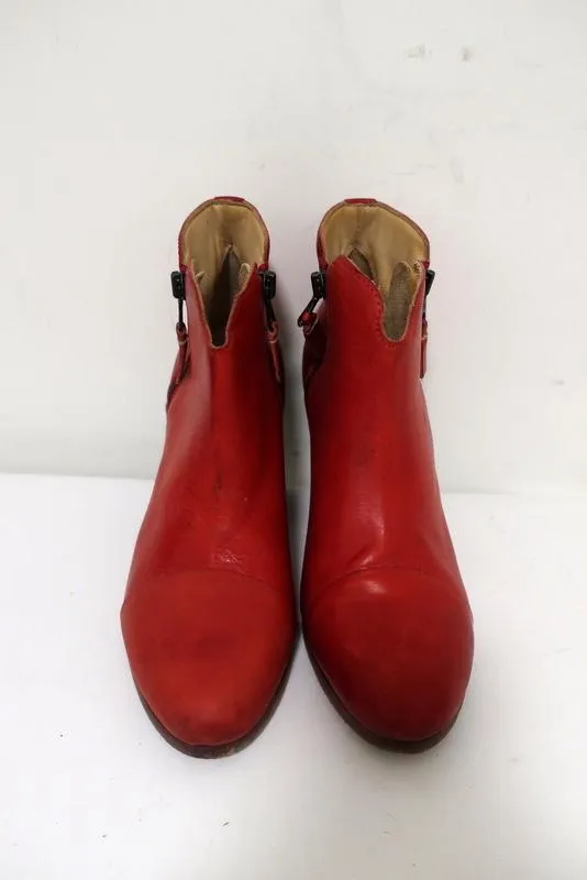 Rag & Bone Ankle Boots Margot Red Leather Size 37 Double Zip Booties