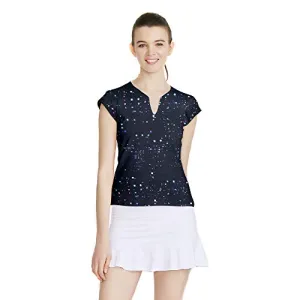 Rainbow Tree Athletic Shirts for Women V-Neck Workout Tops Short Sleeve Moisture Wicking Tennis Shirts,Runs Small (Colored dots, L)