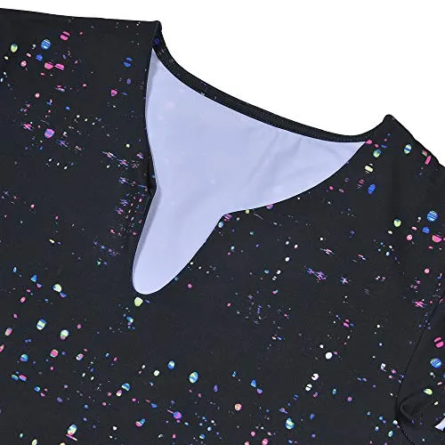 Rainbow Tree Athletic Shirts for Women V-Neck Workout Tops Short Sleeve Moisture Wicking Tennis Shirts,Runs Small (Colored dots, L)