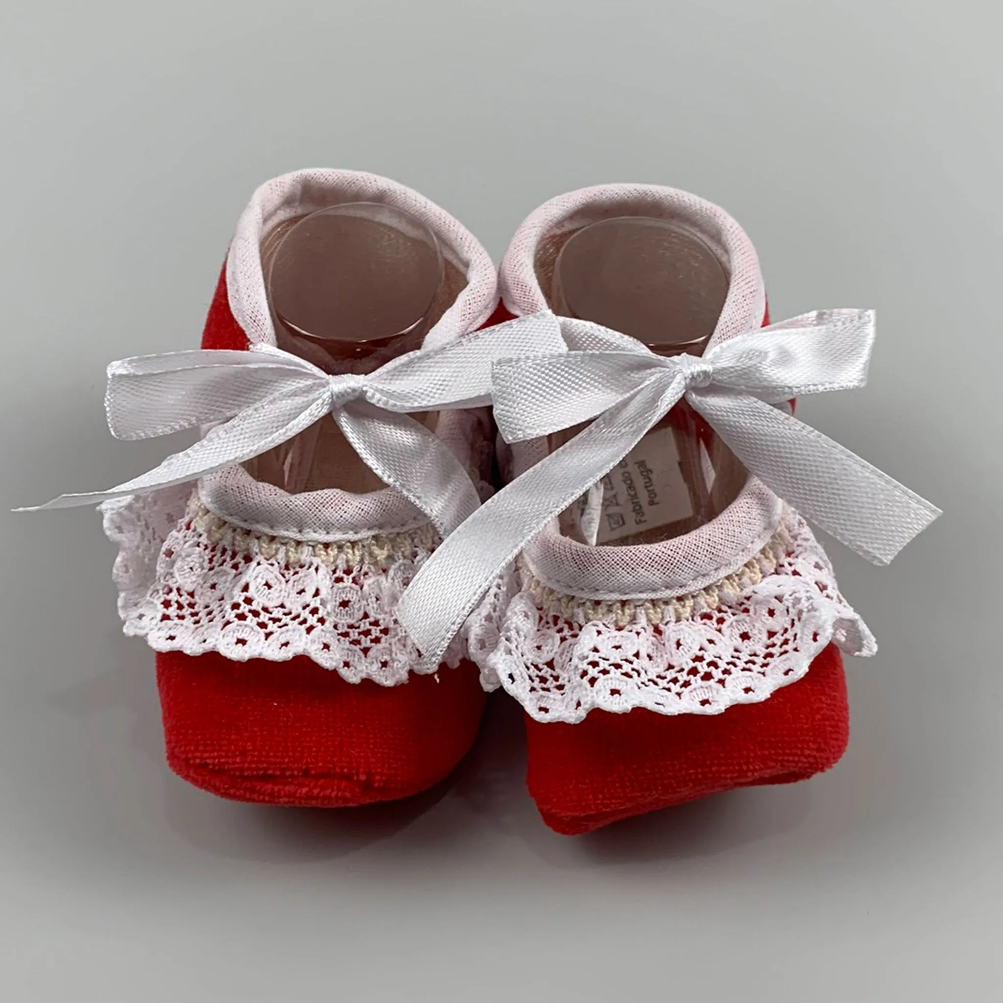 Red and White Girls Ballerina Booties with Ribbon - Newborn to 6 months