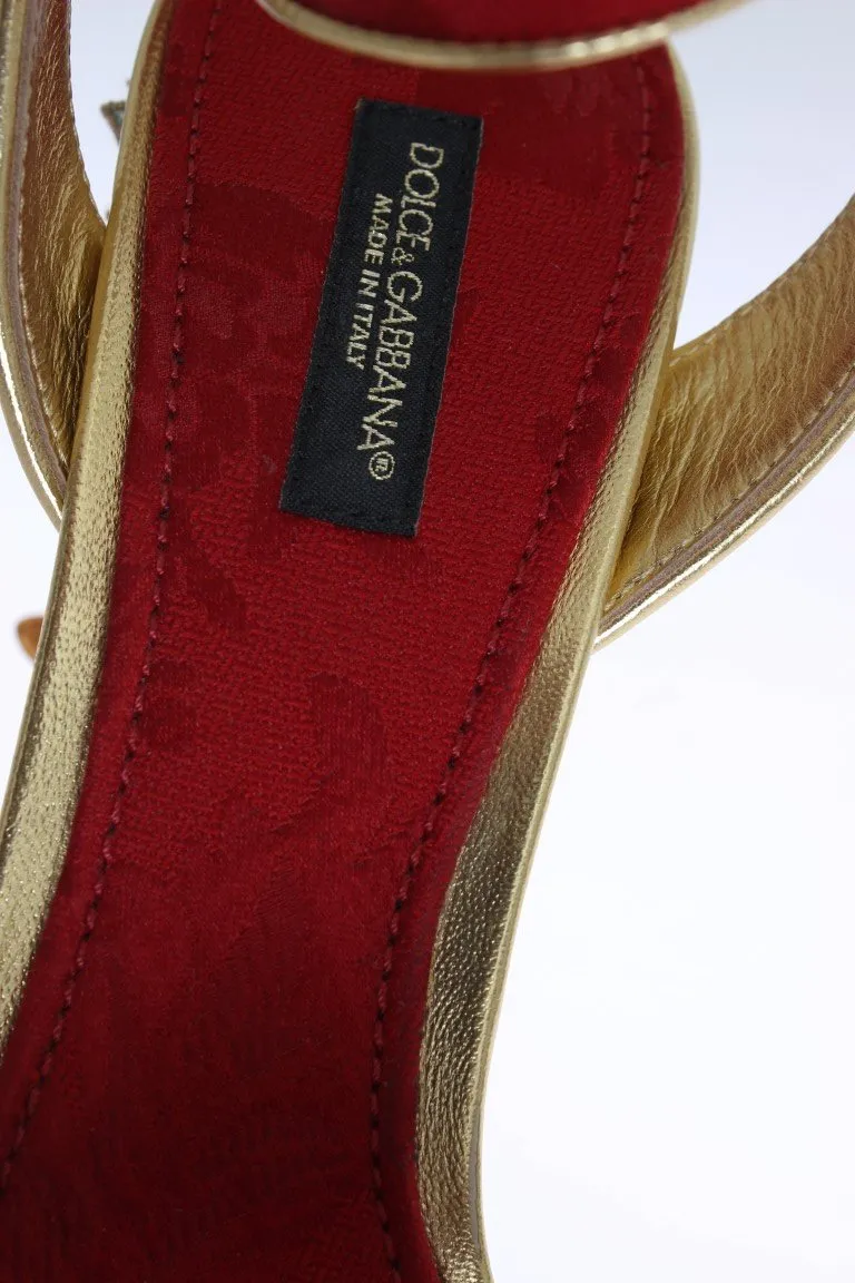 Red Brocade Floral Crystal Sandals