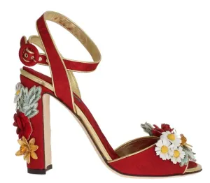 Red Brocade Floral Crystal Sandals