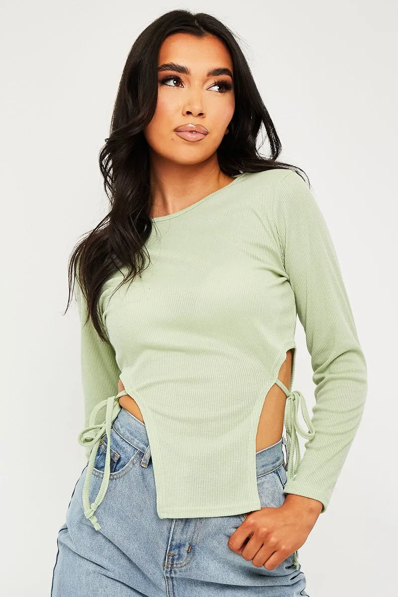 Sage Ribbed Side Tie Top - Bibi