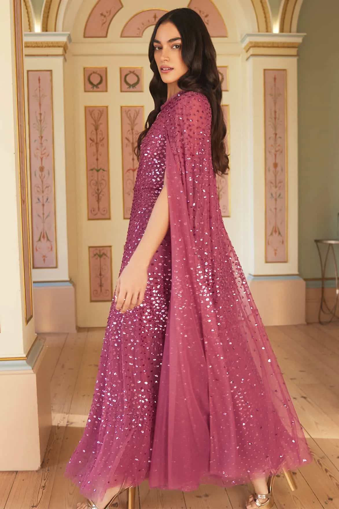 Scatter Dot Cape Ankle Gown