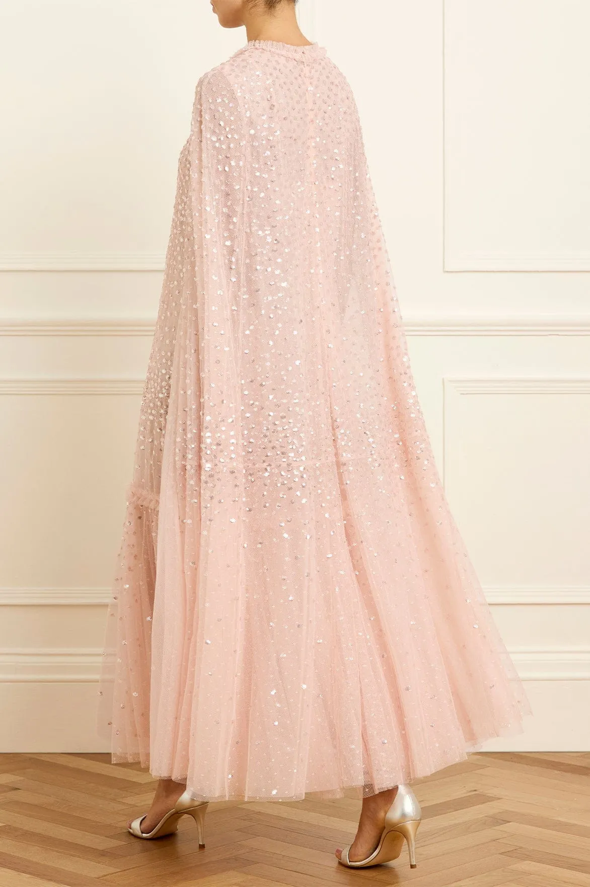 Scatter Dot Cape Tiered Ankle Gown