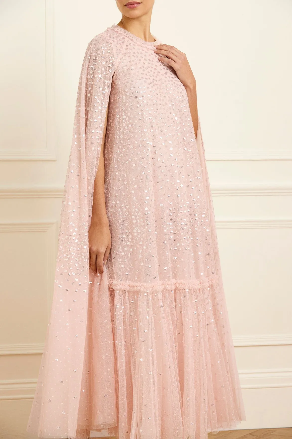 Scatter Dot Cape Tiered Ankle Gown