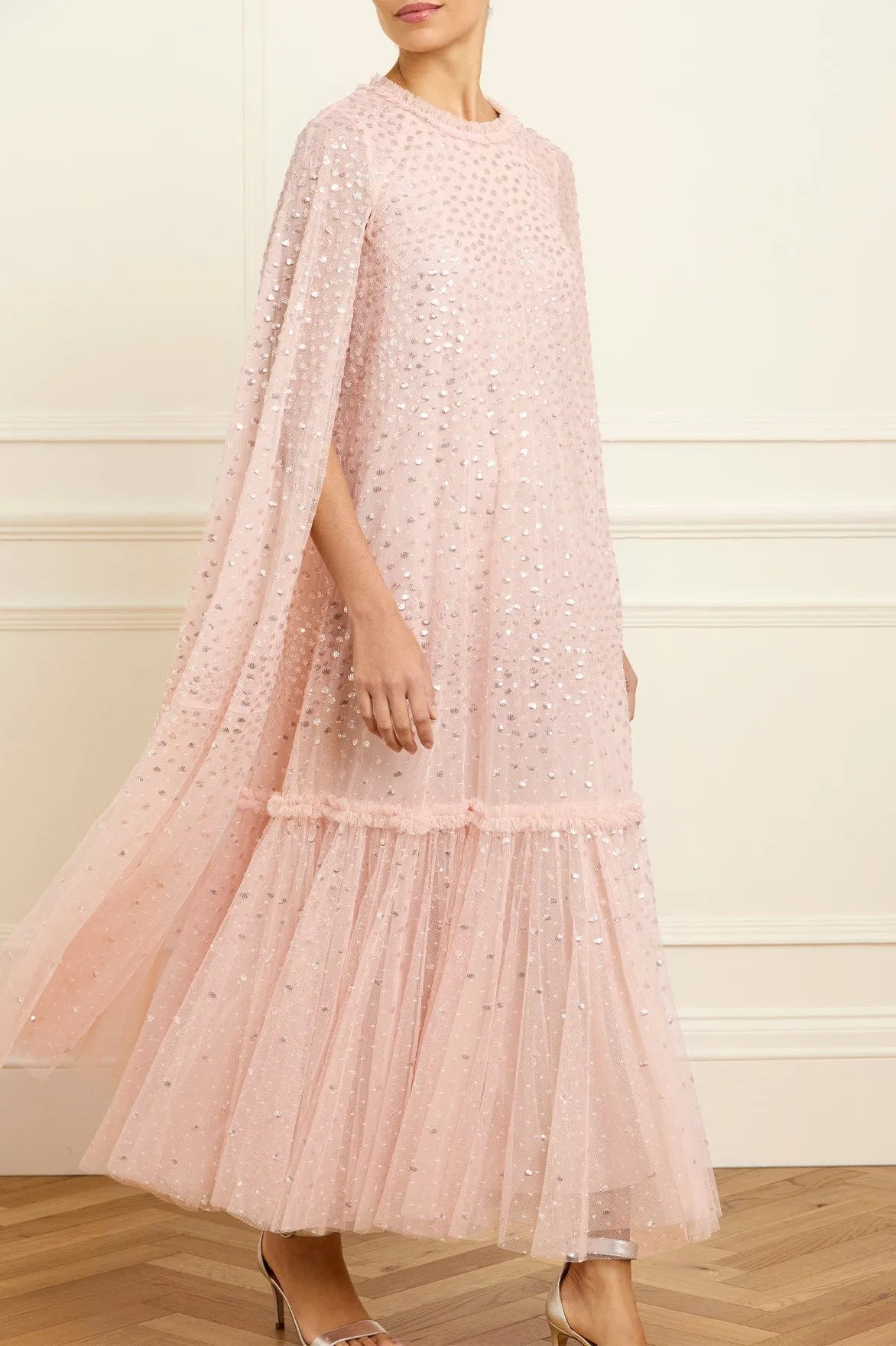 Scatter Dot Cape Tiered Ankle Gown
