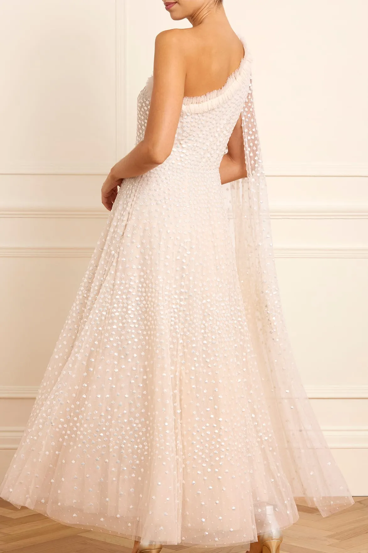 Scatter Dot One-Shoulder Ankle Gown