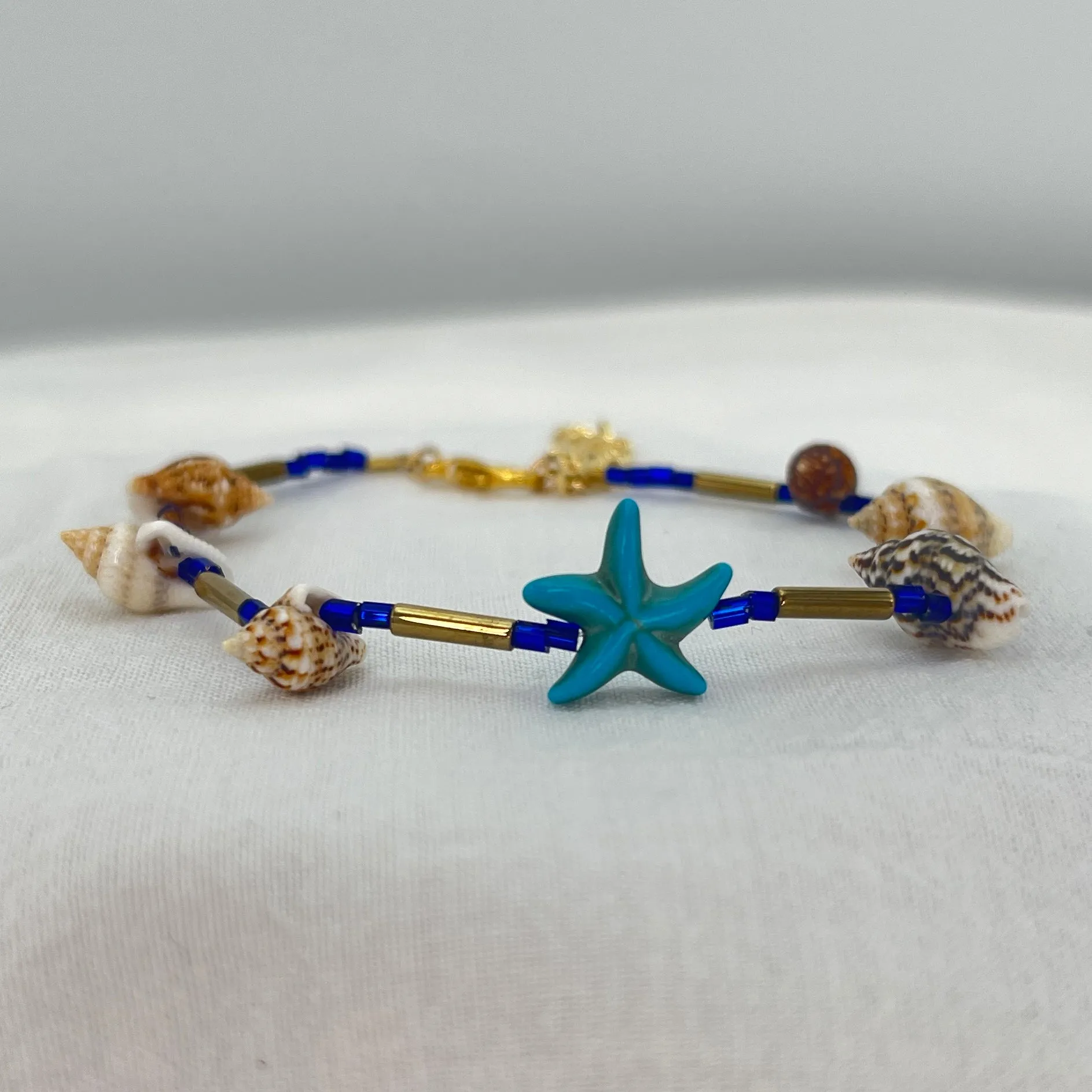 Seashell Stoned Adjustable Beaded Anklet–Perfect for Beach 