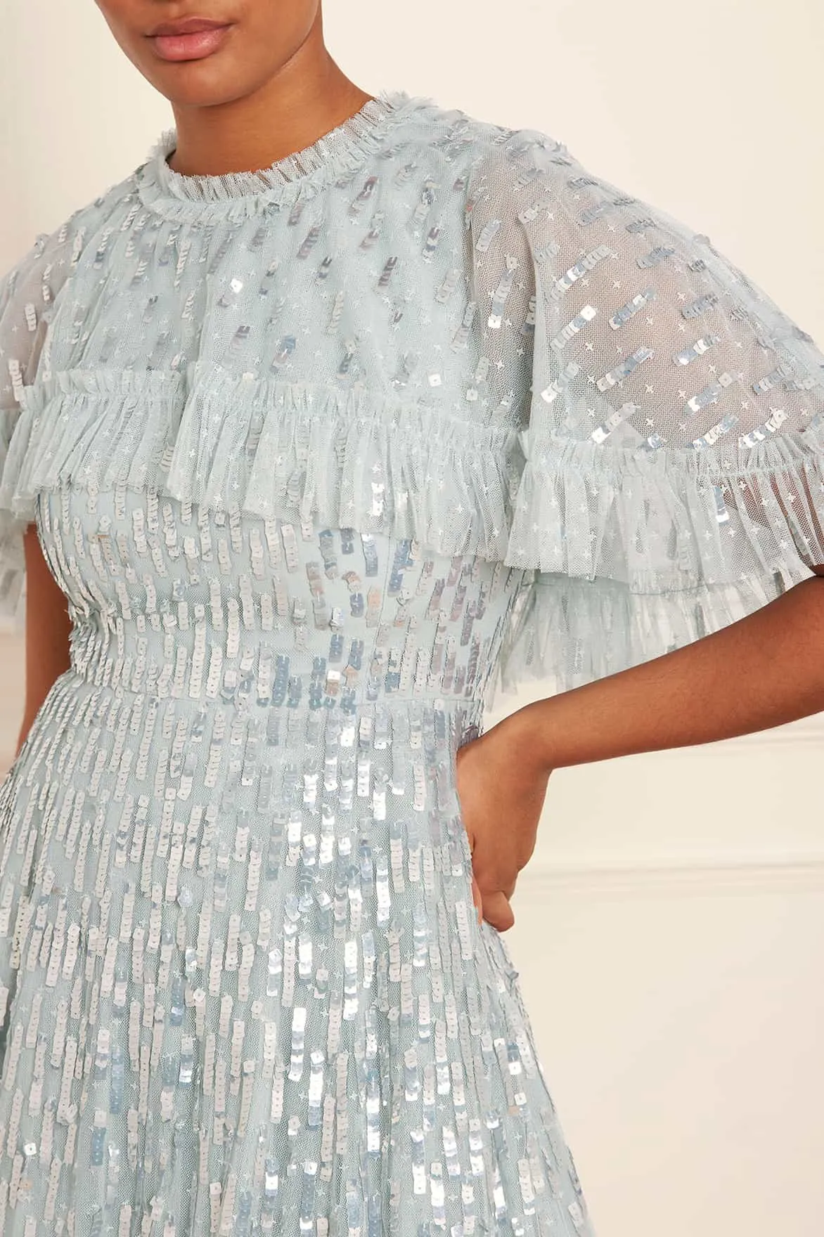 Sequin Dash Cape Ankle Gown