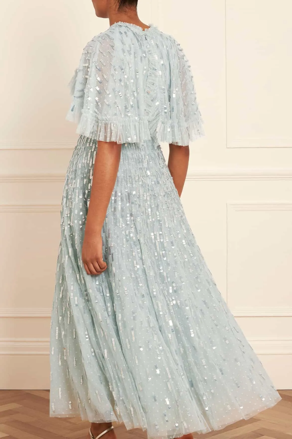 Sequin Dash Cape Ankle Gown