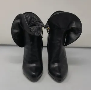 Sergio Rossi Back Leather Oversized Ruffle Cuffed Booties