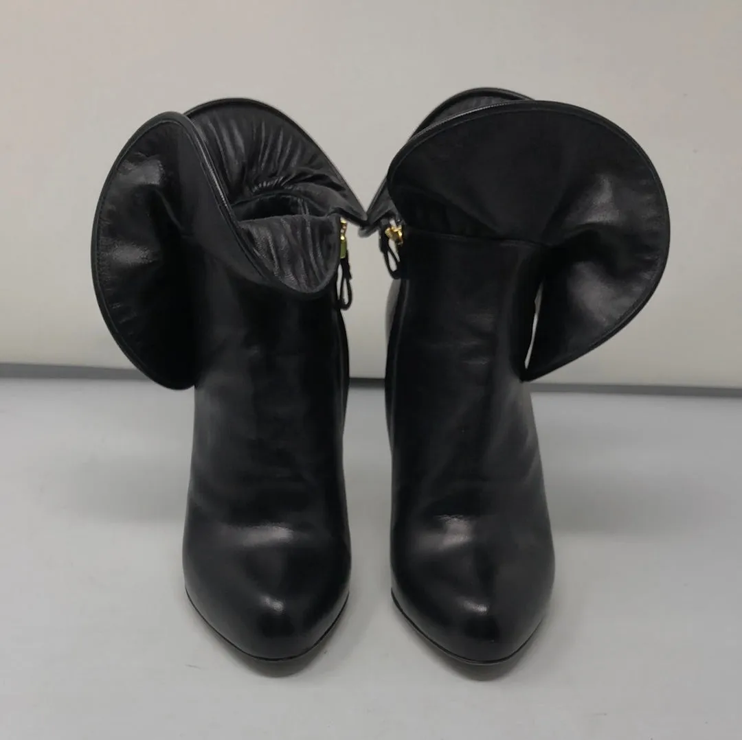 Sergio Rossi Back Leather Oversized Ruffle Cuffed Booties