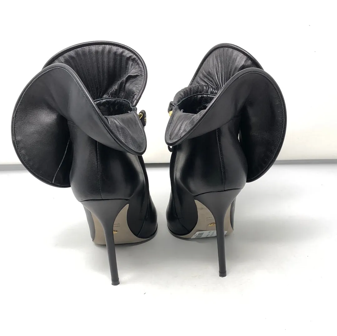 Sergio Rossi Back Leather Oversized Ruffle Cuffed Booties