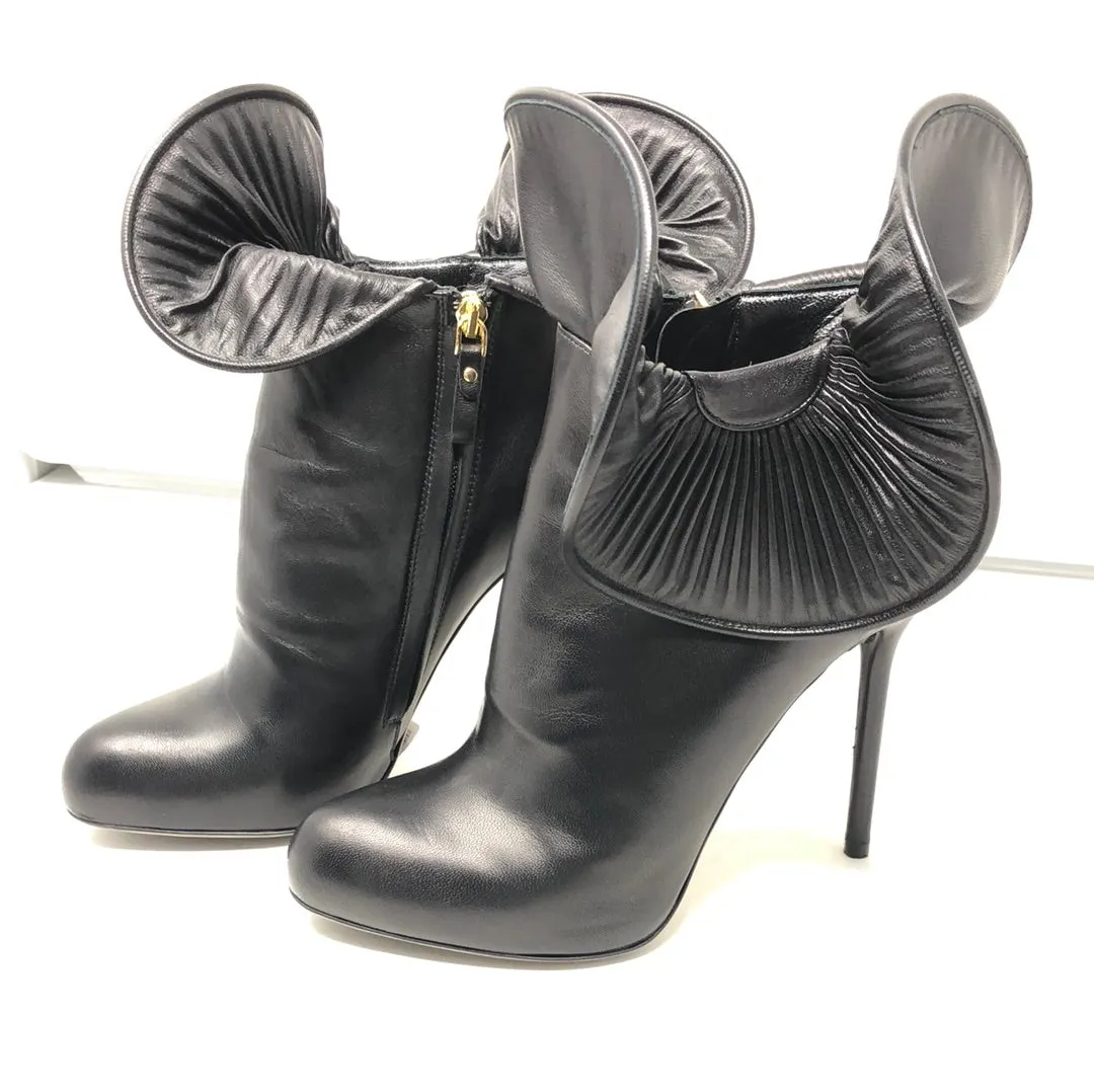 Sergio Rossi Back Leather Oversized Ruffle Cuffed Booties