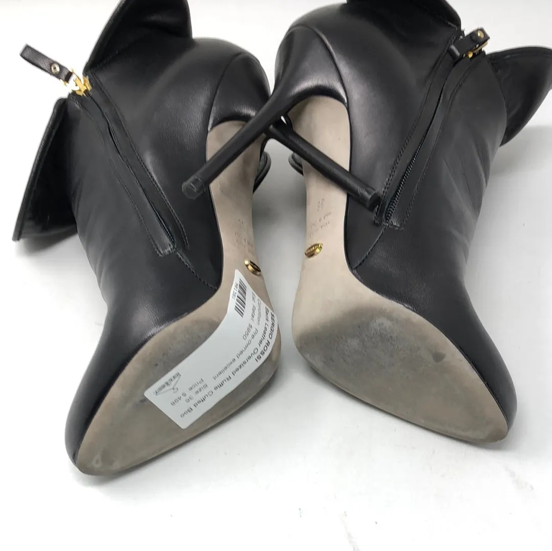 Sergio Rossi Back Leather Oversized Ruffle Cuffed Booties