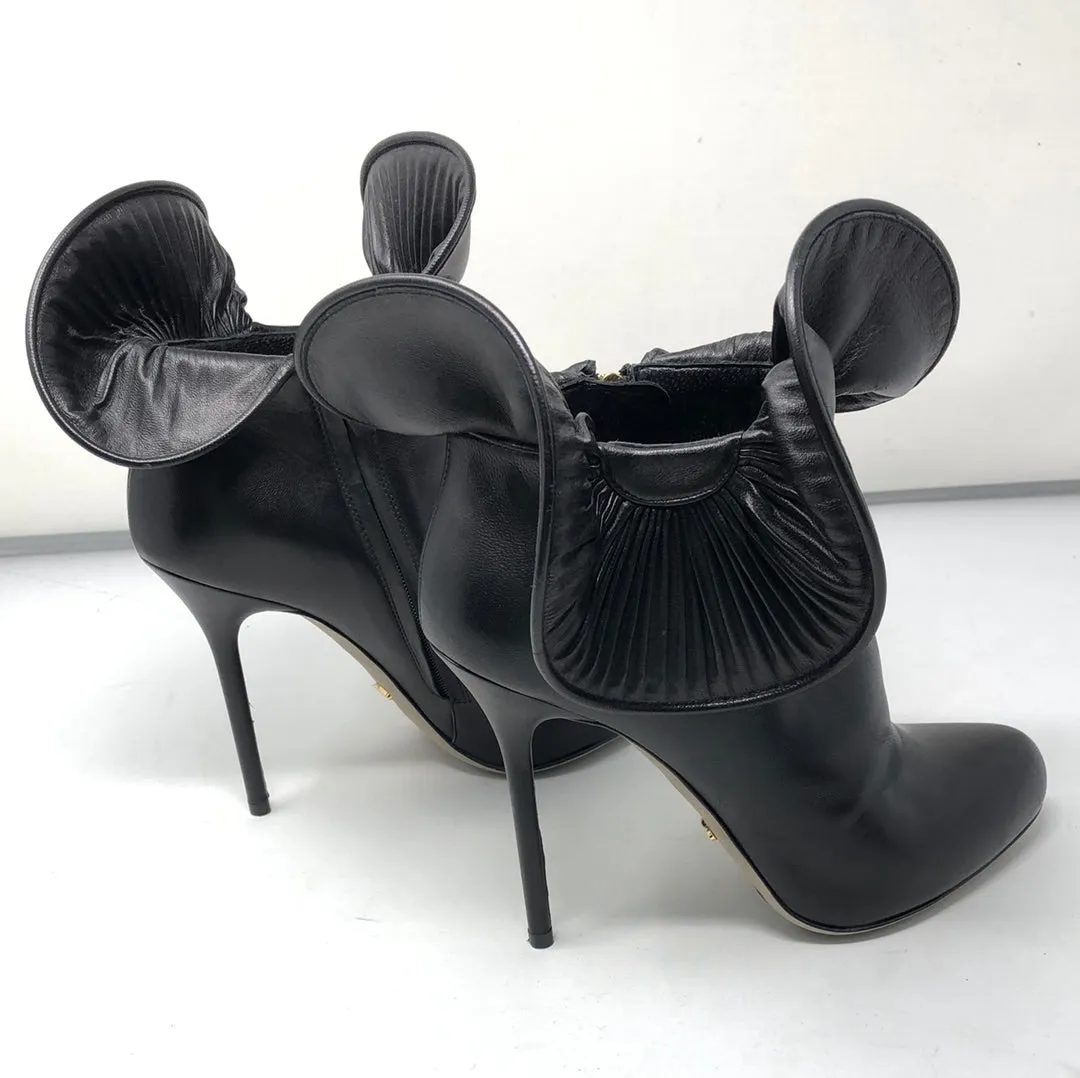 Sergio Rossi Back Leather Oversized Ruffle Cuffed Booties