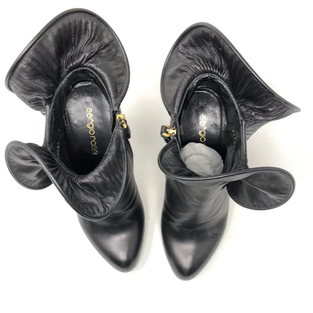 Sergio Rossi Back Leather Oversized Ruffle Cuffed Booties