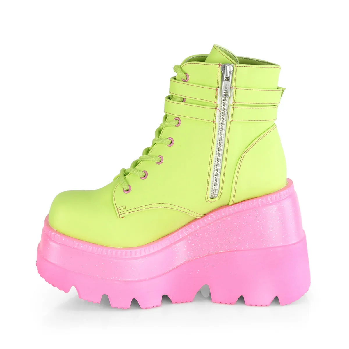 SHAKER-52  Lime Reflective Vegan Leather/Pink
