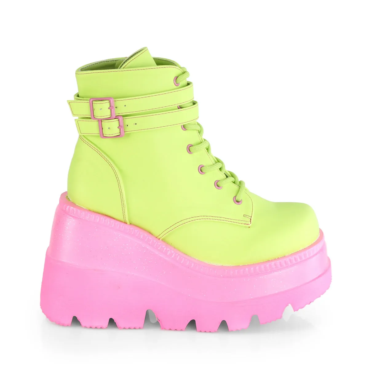 SHAKER-52  Lime Reflective Vegan Leather/Pink
