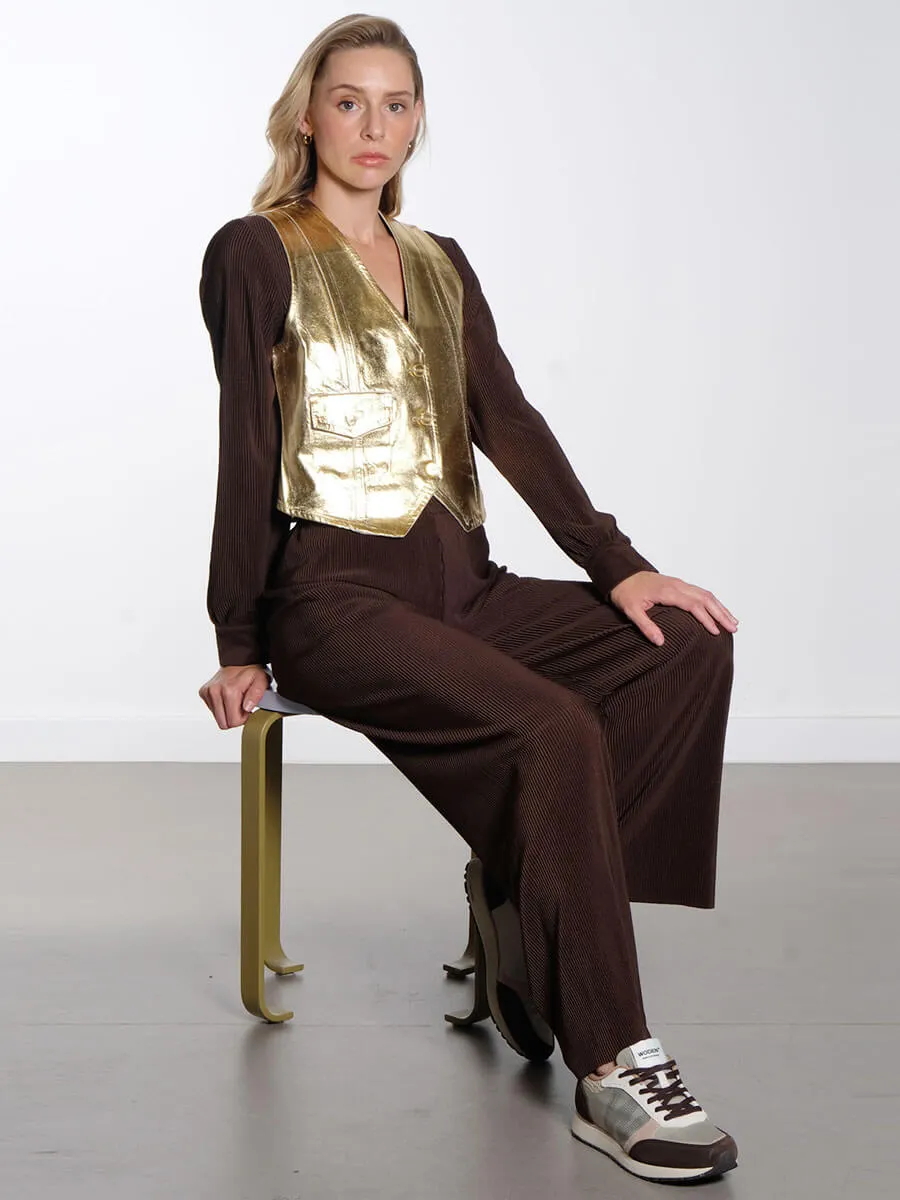 Shila Plisse Trousers - Brown