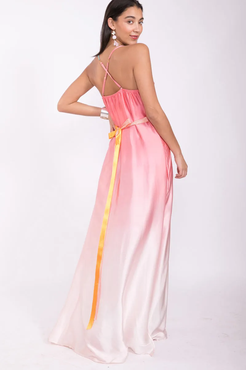 Silk Bead Maxi Dress Pink