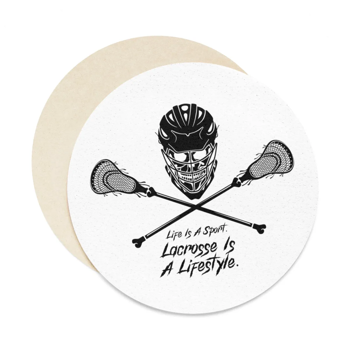 Skull Lacrosse Round Paper Coaster Set - 6pcs