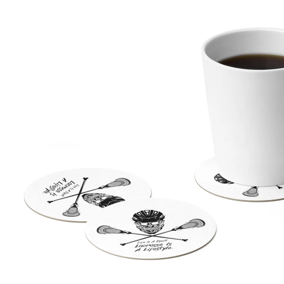 Skull Lacrosse Round Paper Coaster Set - 6pcs