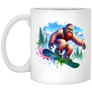 Snowboarding Sasquatch - Mugs, Black, White and Accent Colors