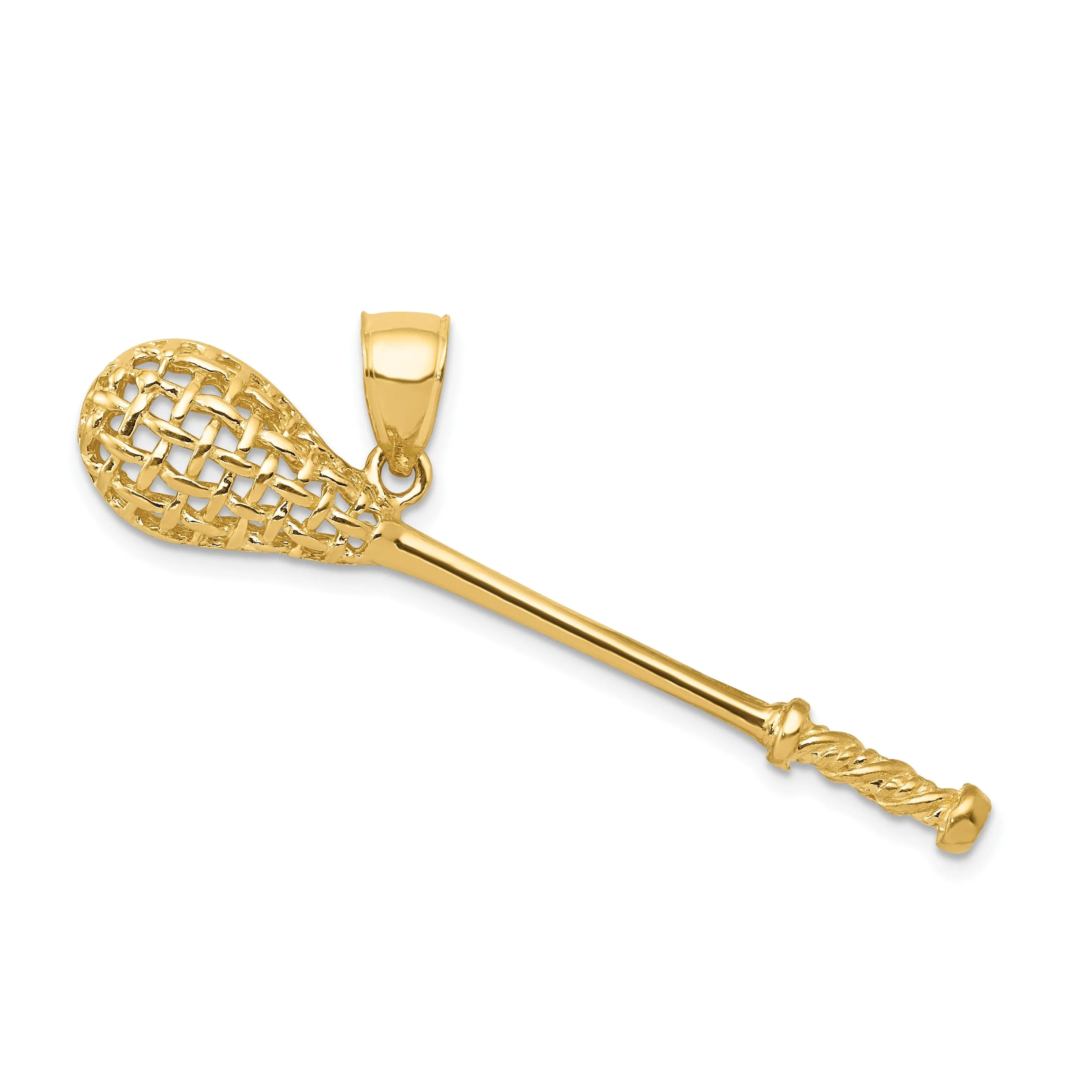 Solid 14k Yellow Gold 3D Lacrosse Stick Pendant