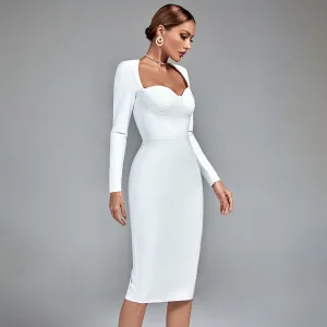 Square Collar Long Sleeve Plain Bandage Dress