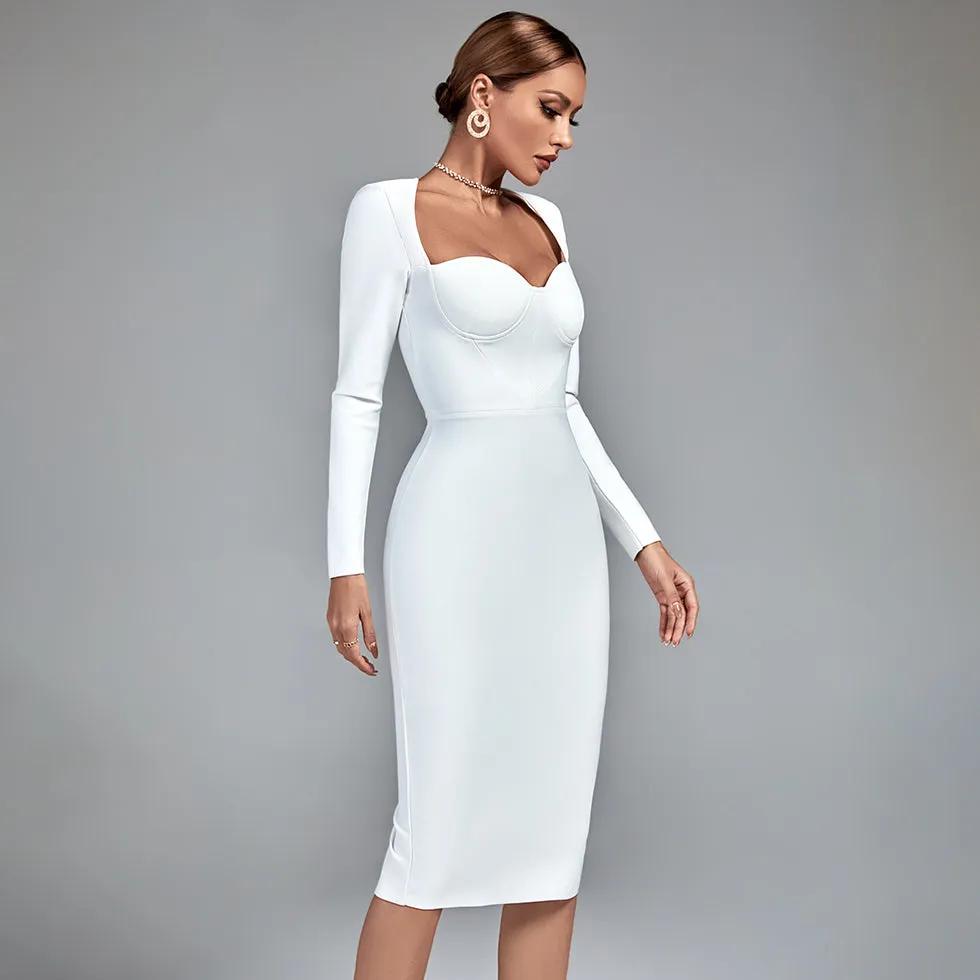 Square Collar Long Sleeve Plain Bandage Dress