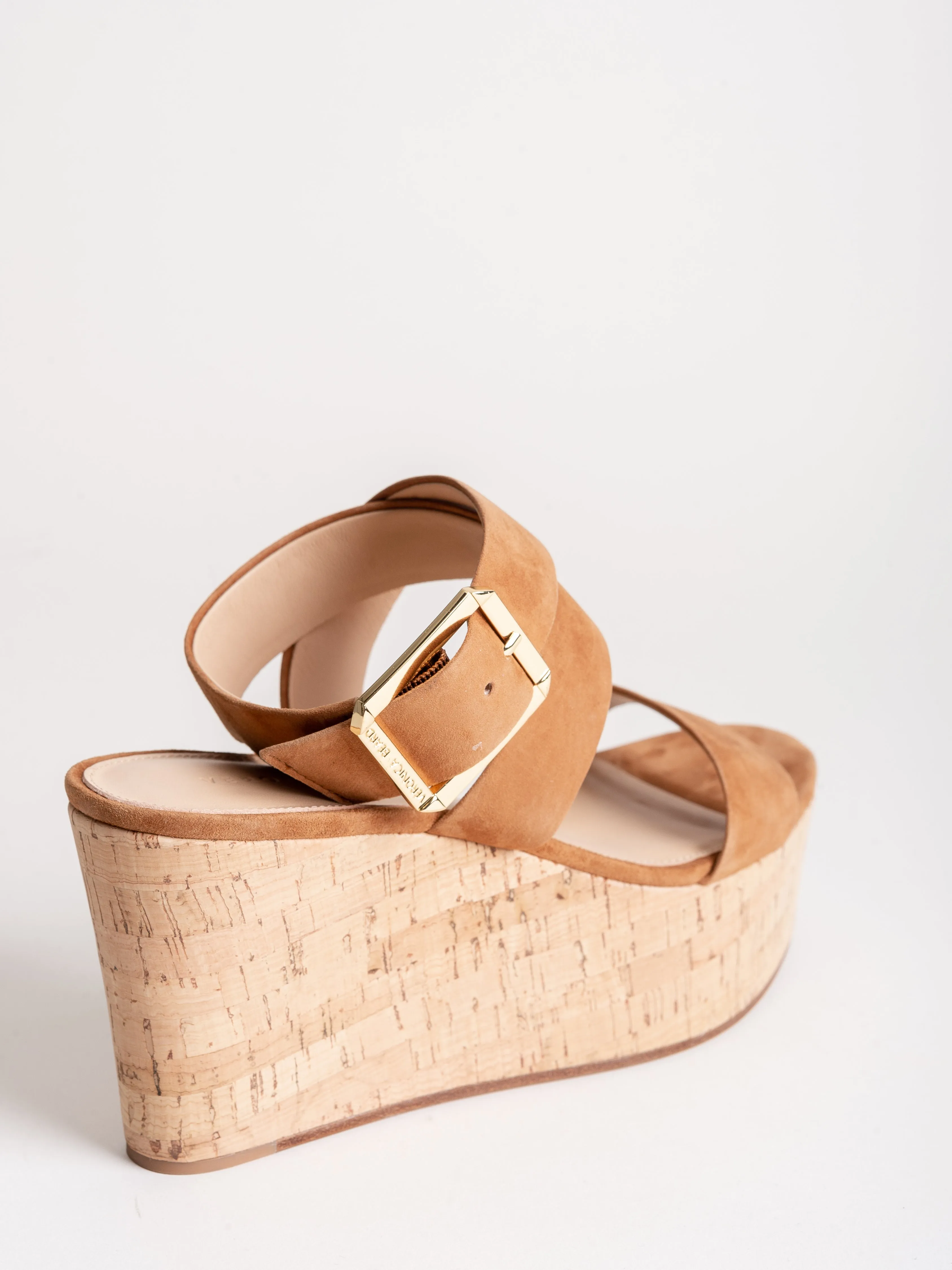 suede & cork wedge - pecan