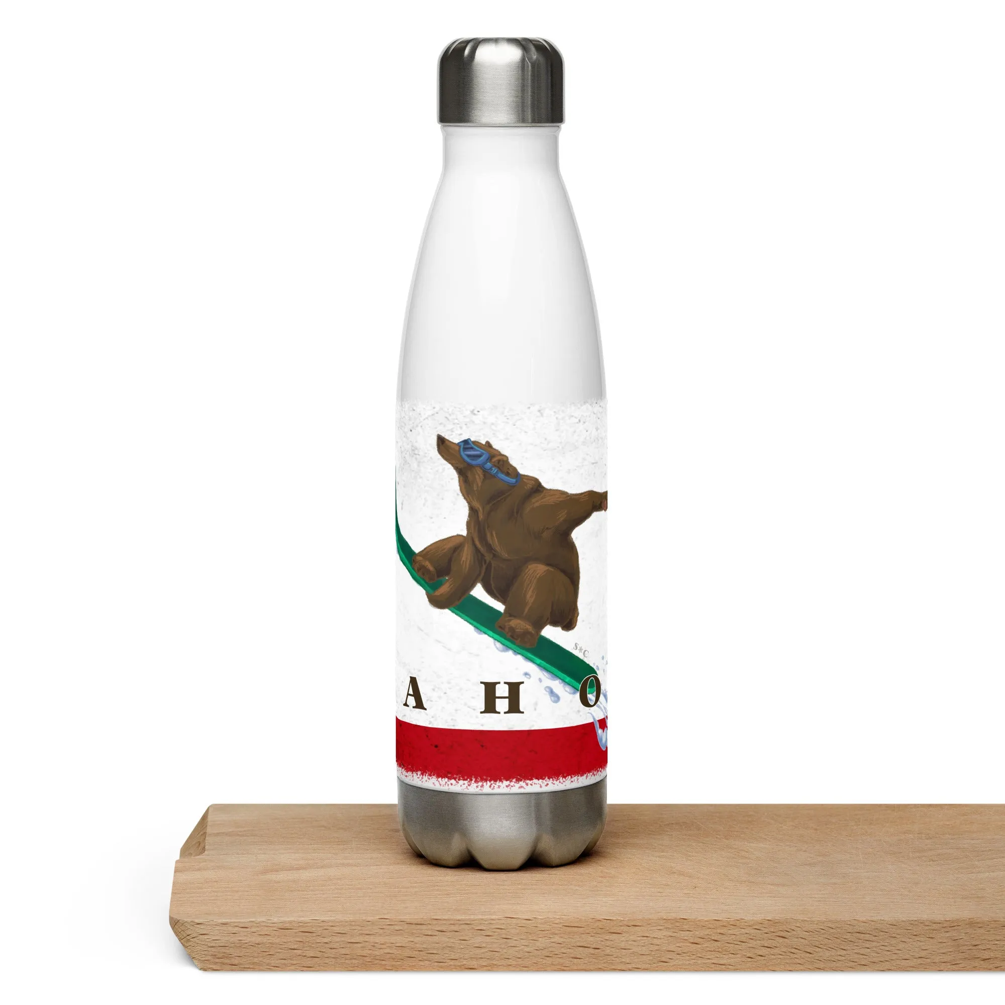 Tahoe CA Flag Grizzly Snowboarding Stainless steel water bottle