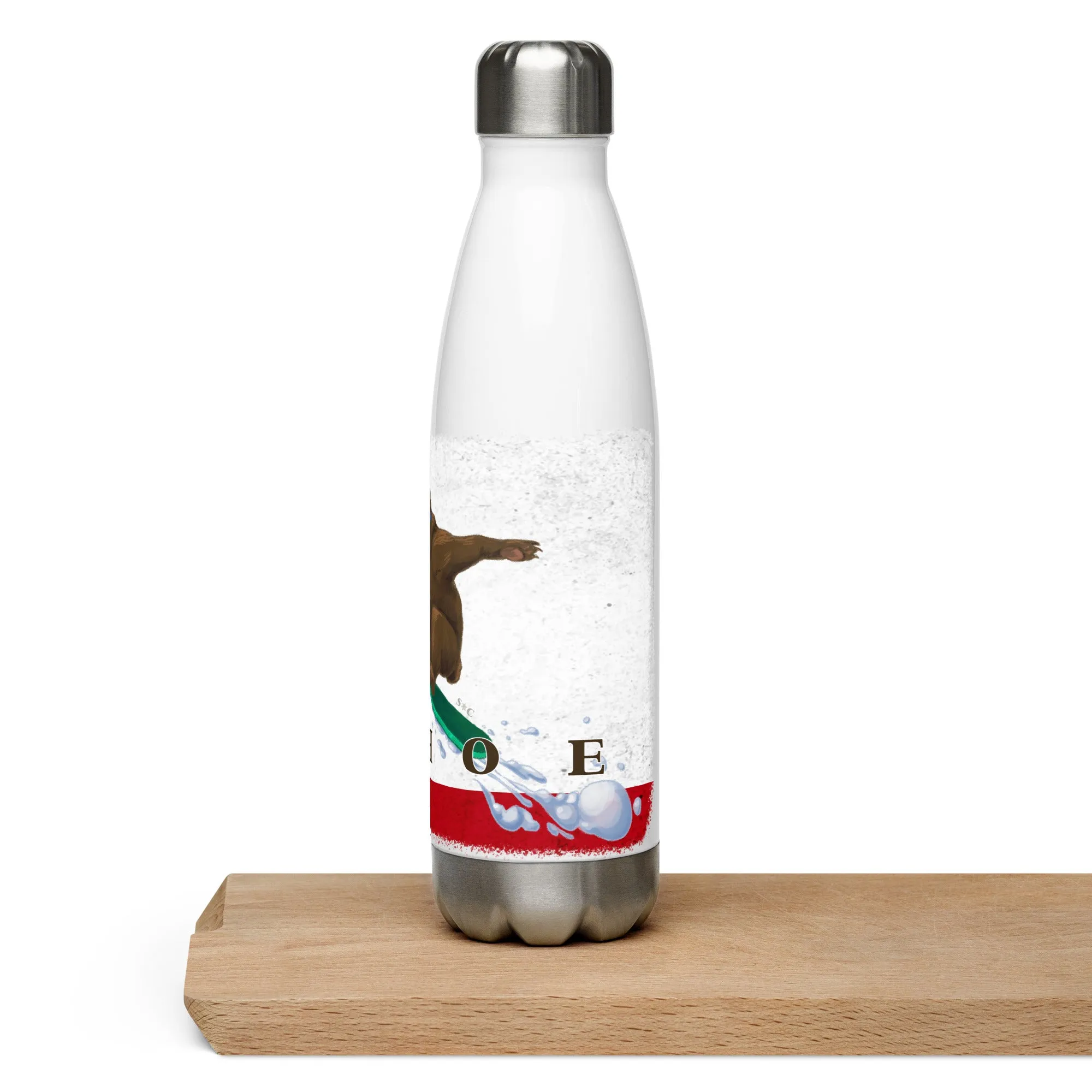 Tahoe CA Flag Grizzly Snowboarding Stainless steel water bottle