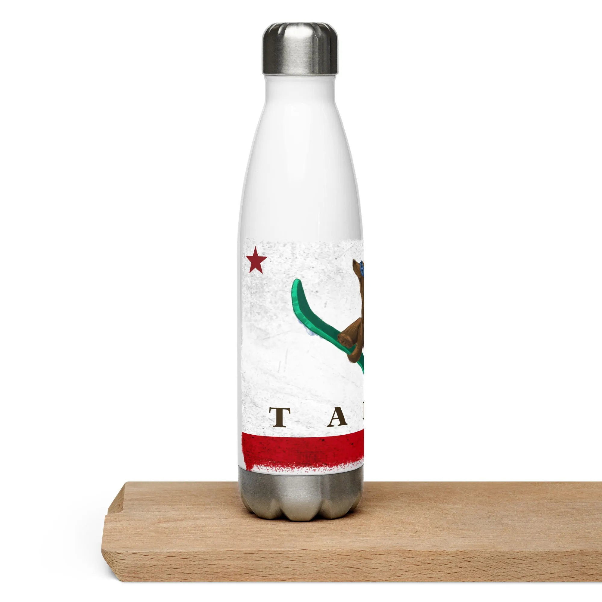 Tahoe CA Flag Grizzly Snowboarding Stainless steel water bottle