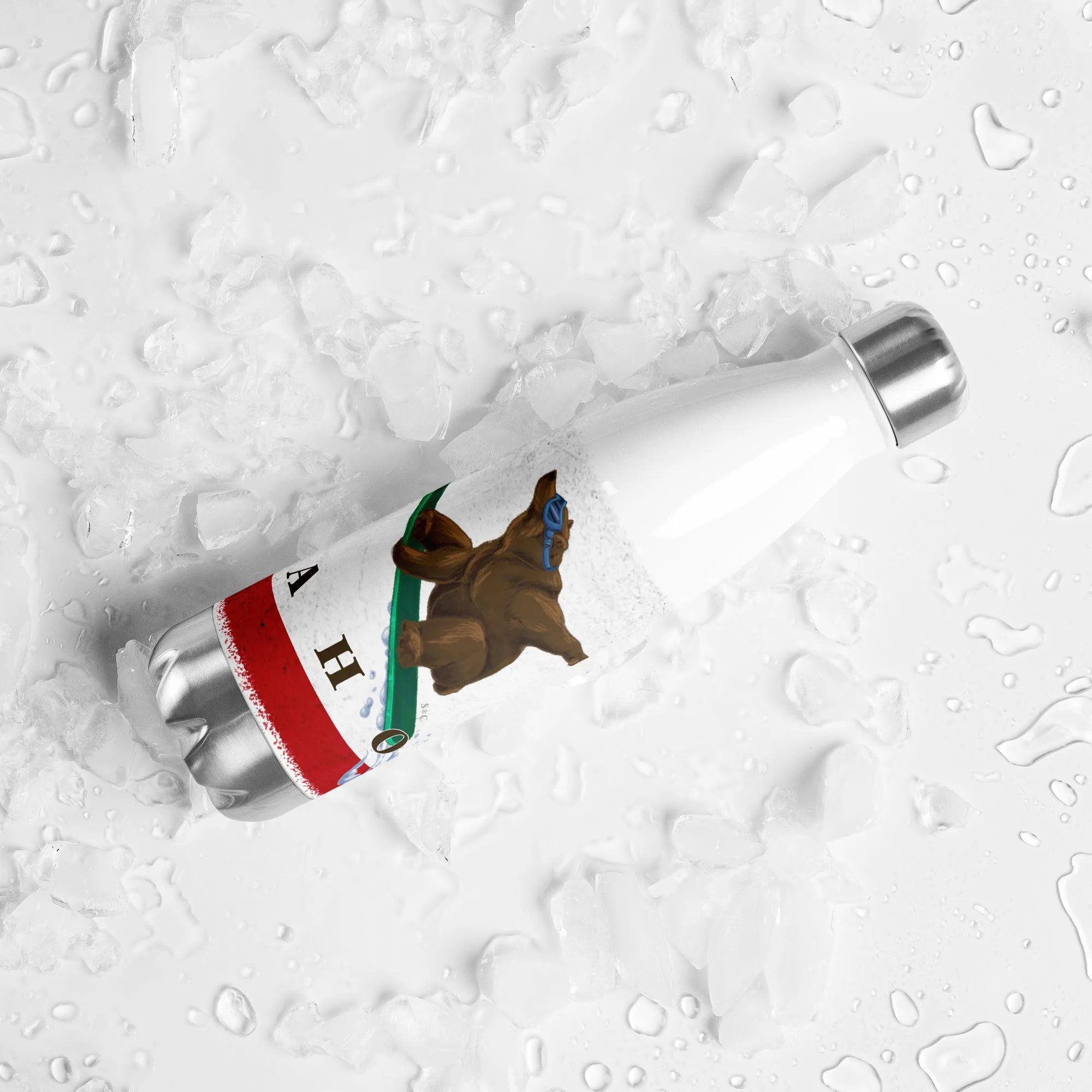 Tahoe CA Flag Grizzly Snowboarding Stainless steel water bottle