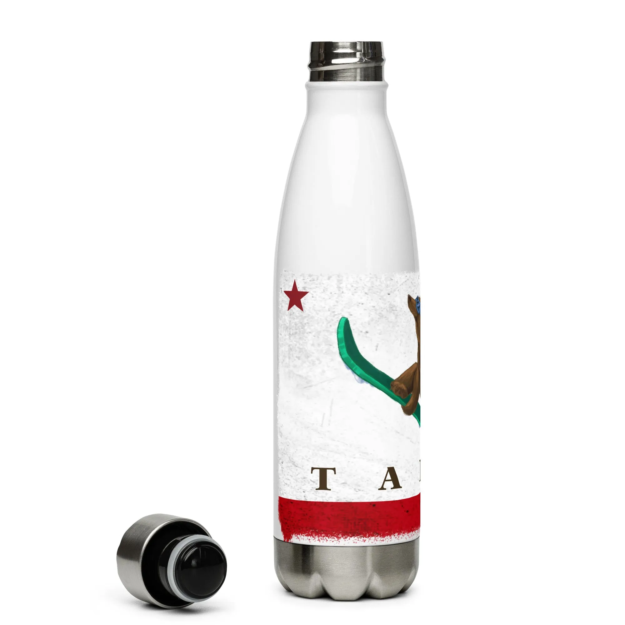 Tahoe CA Flag Grizzly Snowboarding Stainless steel water bottle