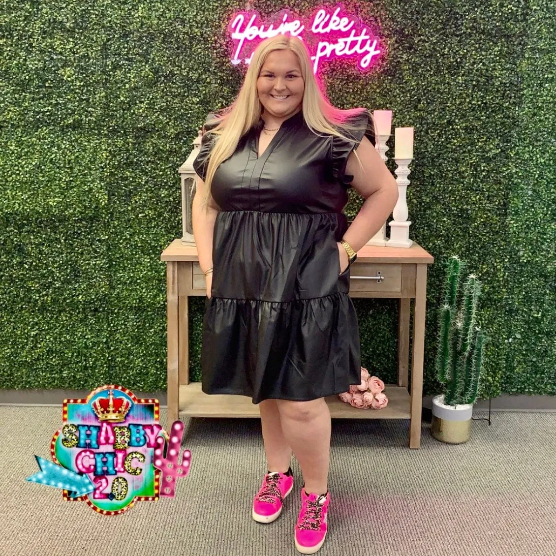 Takin Dallas Back Faux Leather Dress - Black