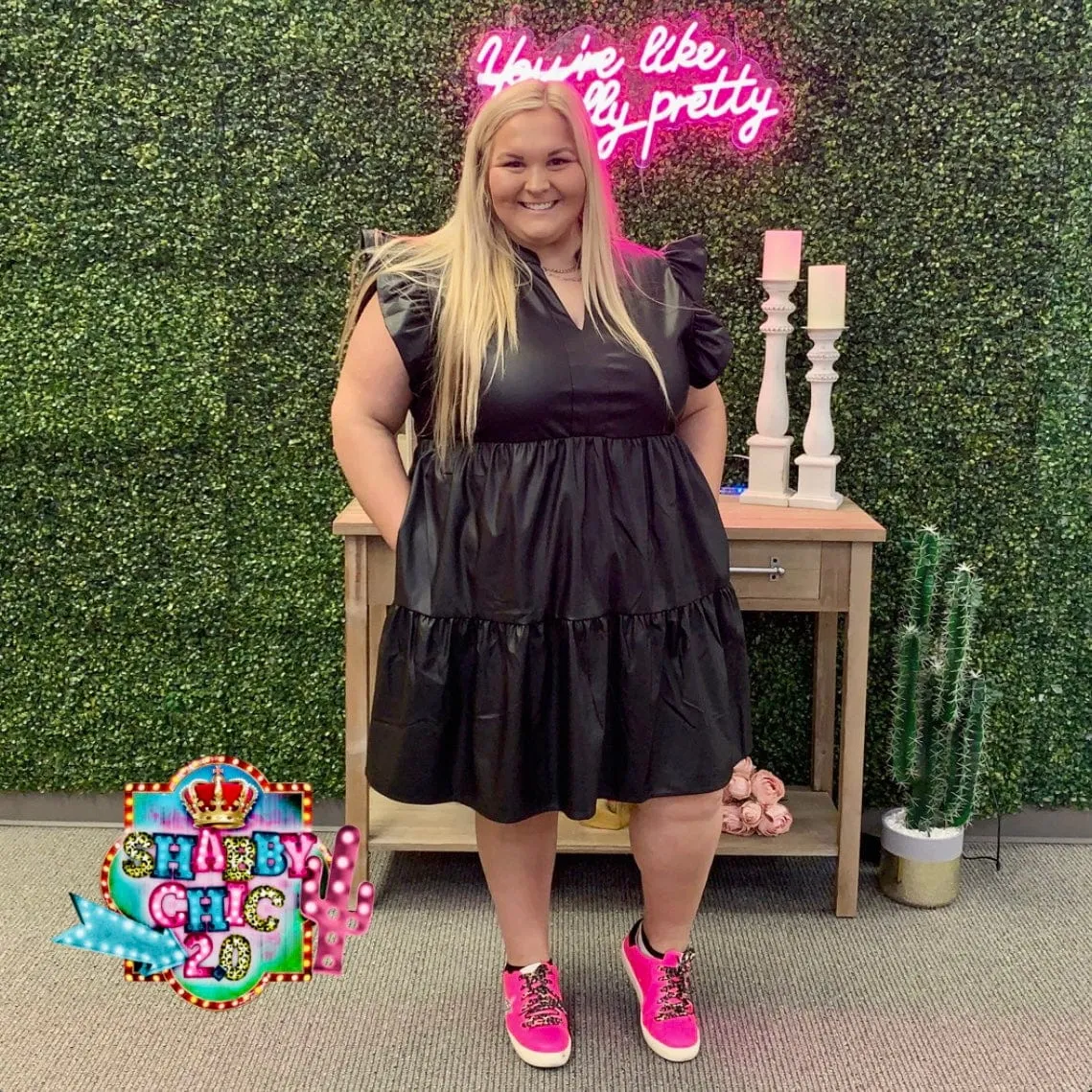 Takin Dallas Back Faux Leather Dress - Black