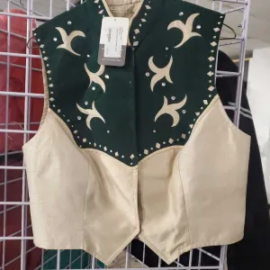 Tan and Green Western Top