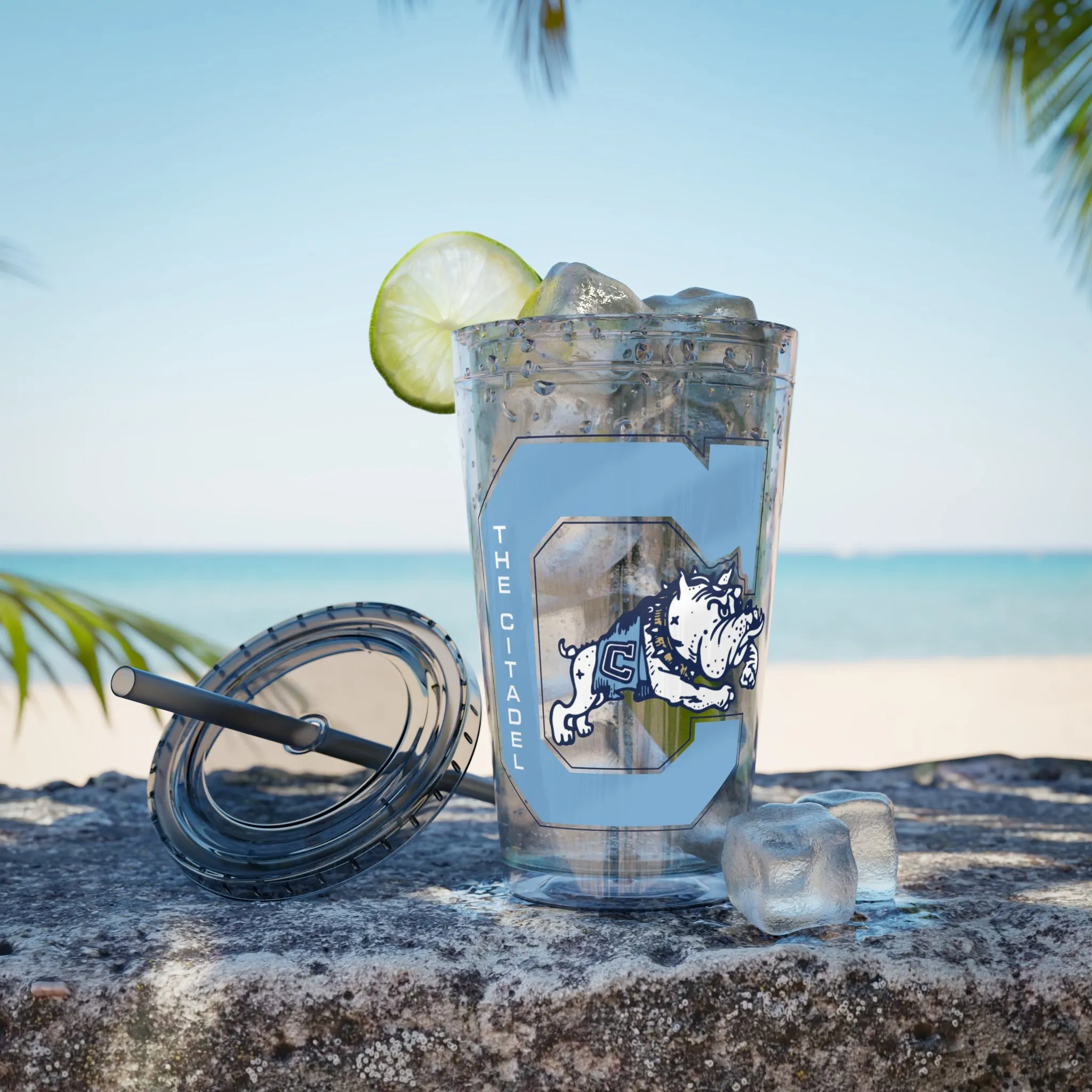 The Citadel, Vintage Jumping Bulldog, Sunsplash Tumbler with Straw, 16oz